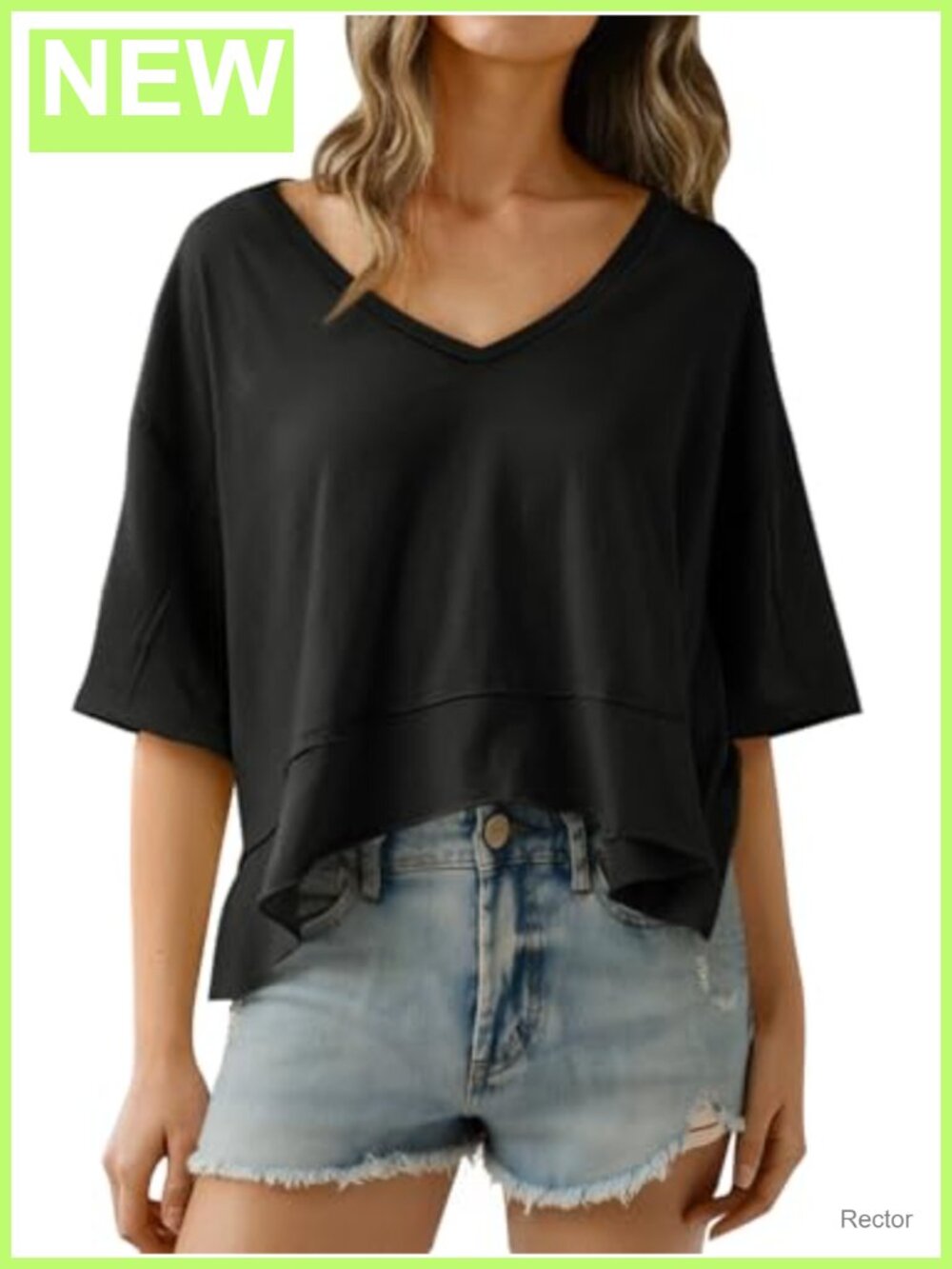 Oversized Crop T-Shirt V-Neck Short Sleeve Boxy Top